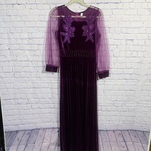 Velvet Maxi Length Sheer Sleeve Dress Purple Size XL Whimsigoth Fairy Grunge